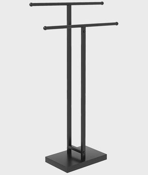 HOMCOM Handdoekhouder met 2 Niveaus - Zwart Metalen Staande Handdoekrek 50x18.5x85 cm