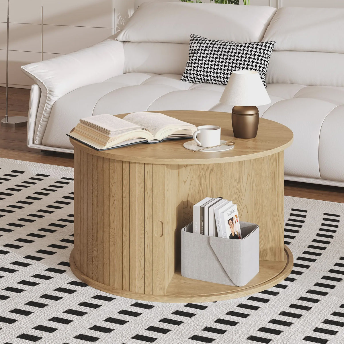 Ronde Salontafel met Verborgen Opbergruimte - Mid-Century Modern Design