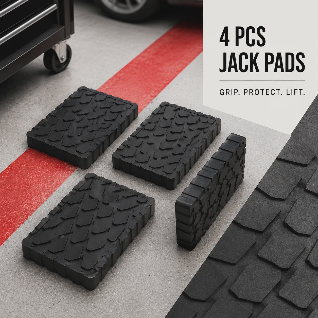 4x Zwarte Rubberen Krikpads 120x80x20mm - Anti-Slip Ondersteuning voor Autokrikken