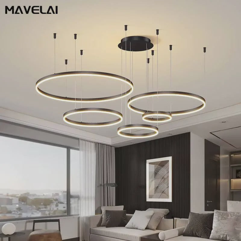 Moderne LED Plafondlamp Kroonluchter - Cirkelvormige Ring Verlichting voor Woonkamer & Eetkamer