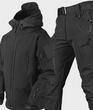 Waterdichte Heren Tactical Set: Softshell Jas & Fleece Cargo Broek voor Outdoor Avonturen