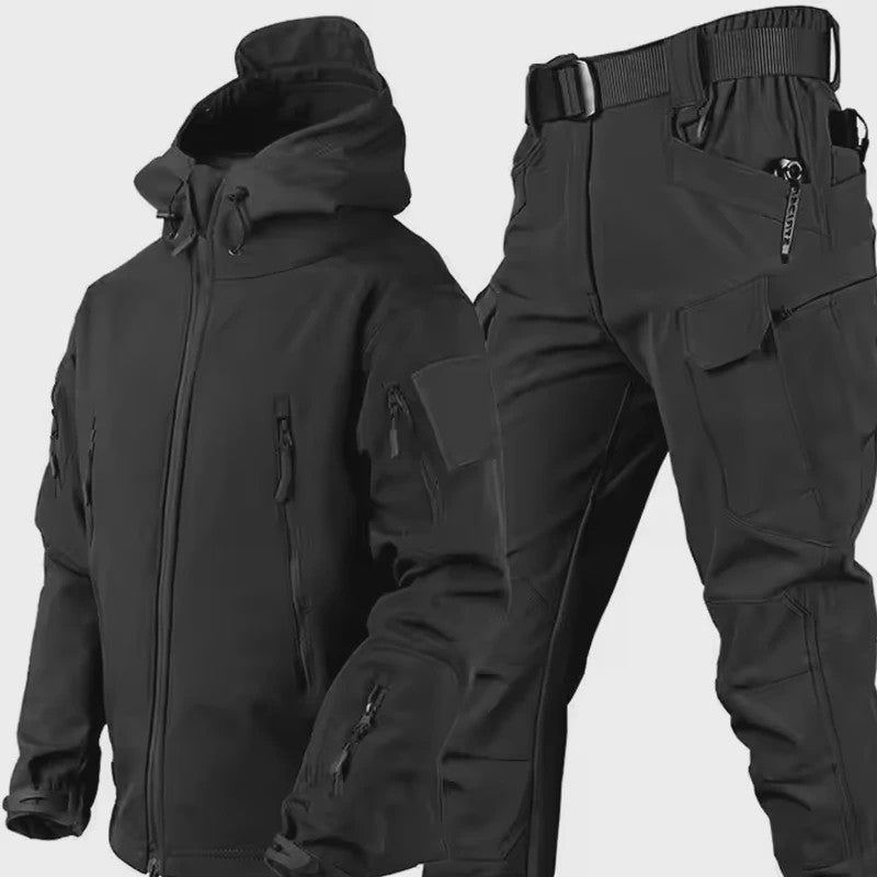 Waterdichte Heren Tactical Set: Softshell Jas & Fleece Cargo Broek voor Outdoor Avonturen