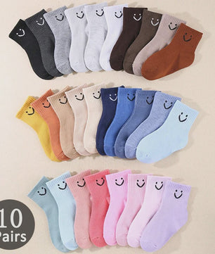10 Paar Kinder Sokken met Vrolijke Smiley Print - Mid-Calf, Jongens & Meisjes