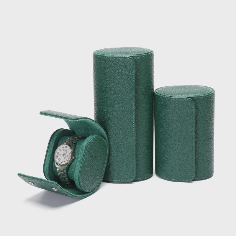 Luxe Embers Groene Horlogerolle - Echt Lederen Reis Etui voor 1, 2 of 3 Horloges