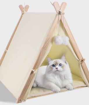 Houten Dieren Tipi Bed met Zacht Kussen - Tent voor Katten en Honden