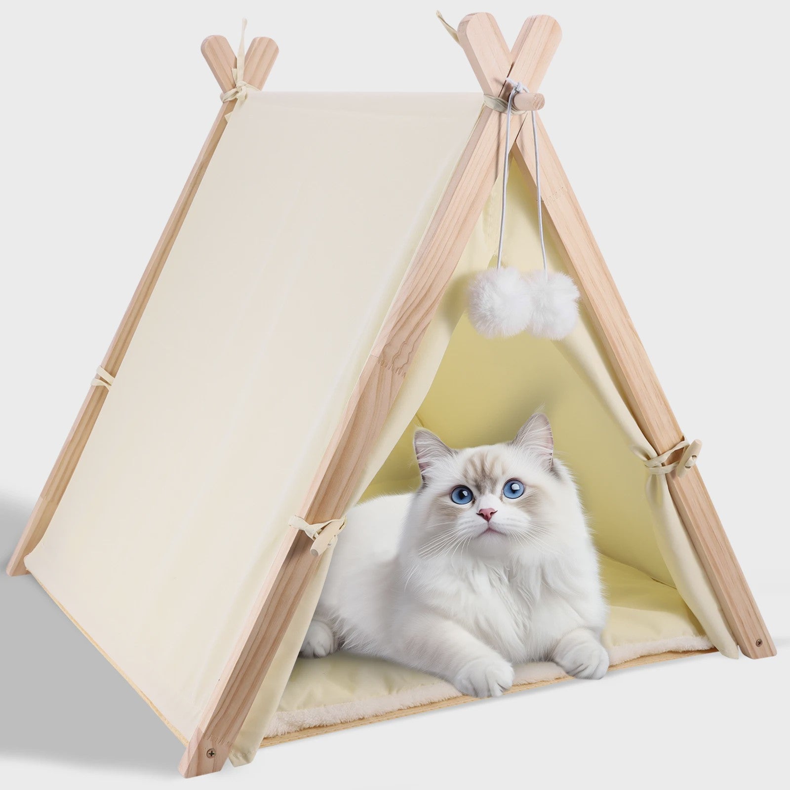 Houten Dieren Tipi Bed met Zacht Kussen - Tent voor Katten en Honden