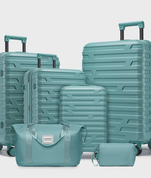 6-delige Hardside Koffer Set met Trolley, Reis- en Toilettas - Misty Blue
