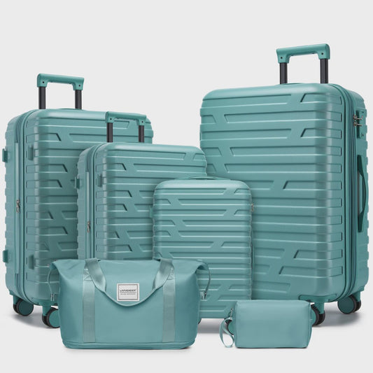 6-delige Hardside Koffer Set met Trolley, Reis- en Toilettas - Misty Blue