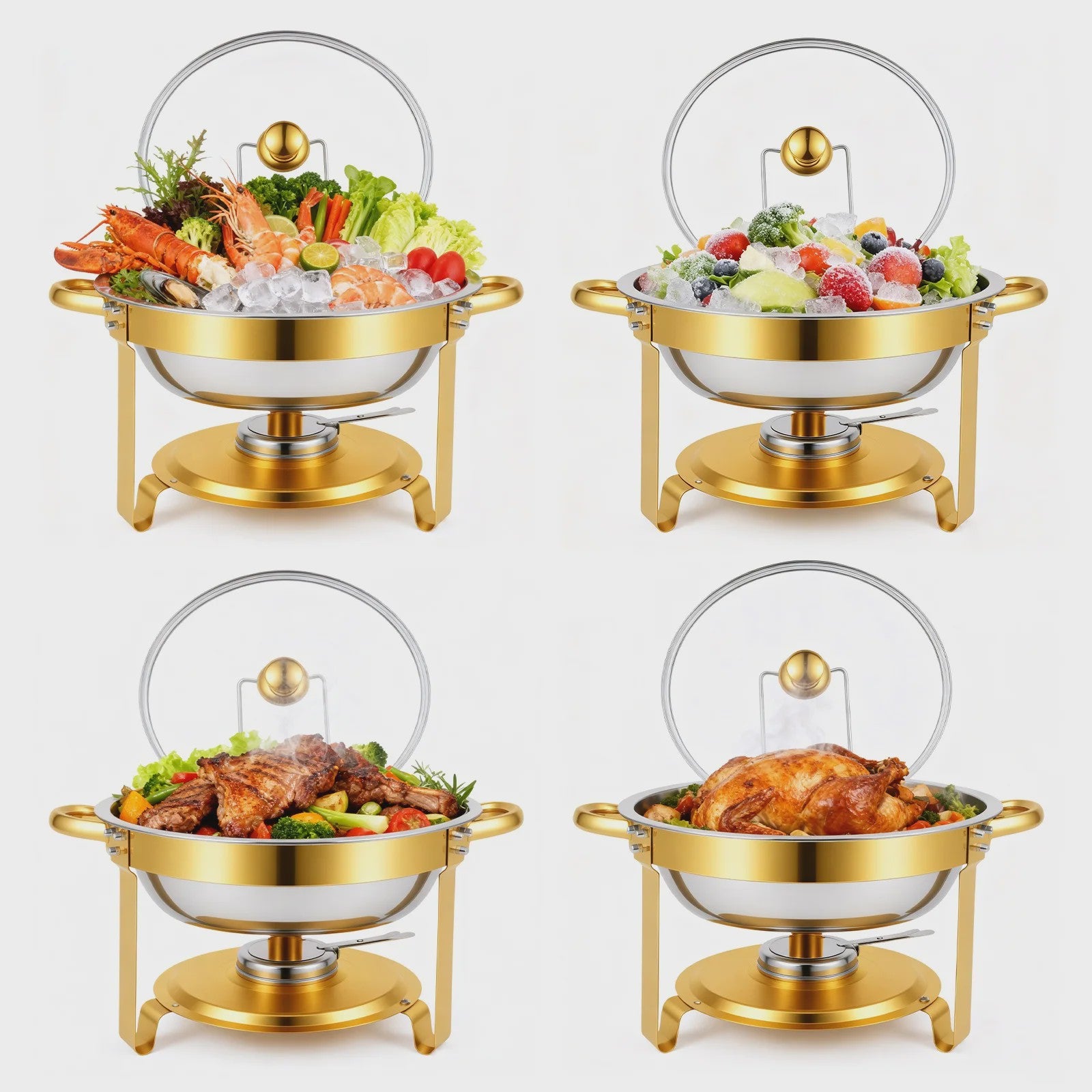 RVS Chafing Dish Buffet Set 5QT - Goudkleurig Afgewerkt - Set van 1, 2 of 4