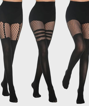 Zwarte Visnet Panty met Jarretellen en Holle Ontwerp - Sexy Nachtclub & Dans Tights