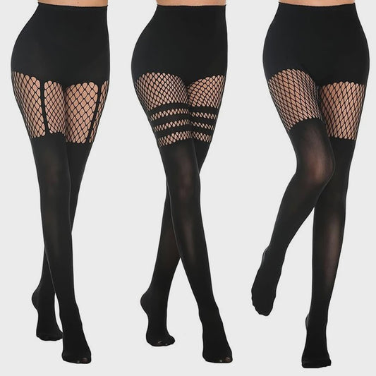 Zwarte Visnet Panty met Jarretellen en Holle Ontwerp - Sexy Nachtclub & Dans Tights