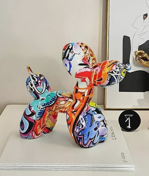 Kleurrijke Ballonhond Sculptuur - Graffiti Stijl Hondenbeeldje voor Woonkamer Decoratie