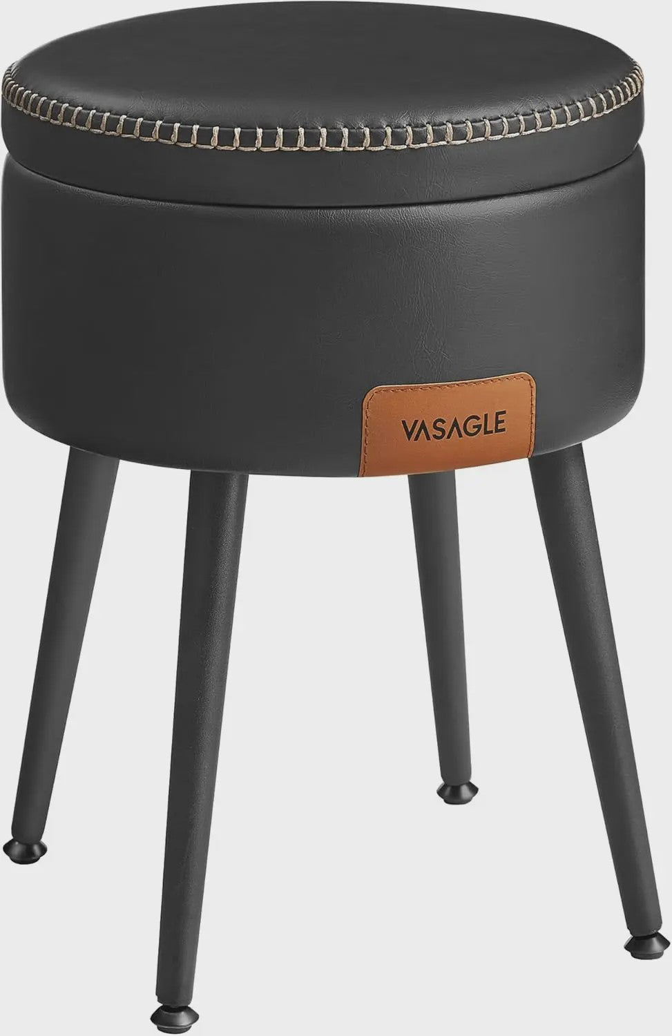 VASAGLE Opbergkruk met Kunstleer Bekleding - Zwart, 150 kg Draagvermogen