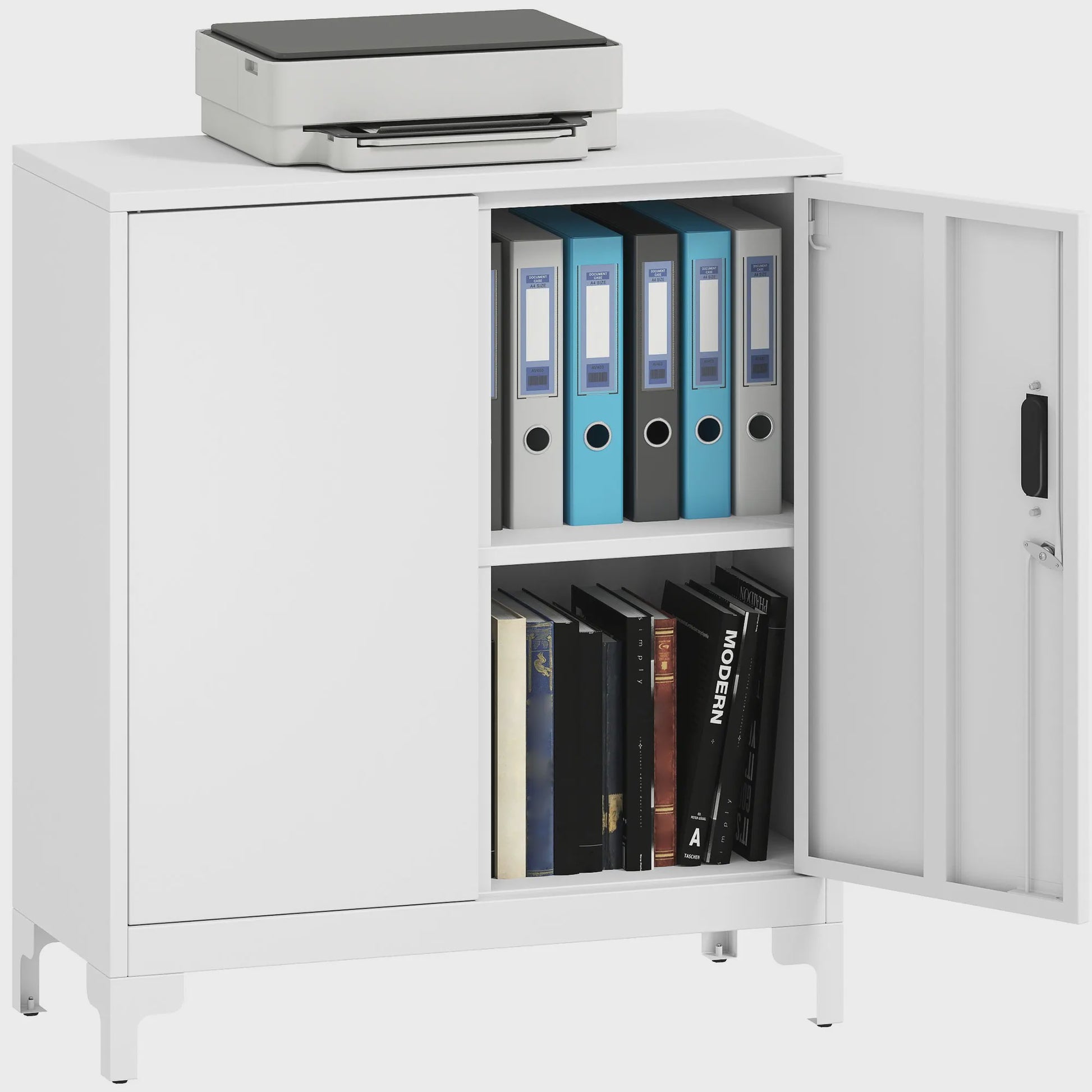 HOMCOM Metalen Archiefkast met 2 Deuren, Slot en Verstelbare Plank - Wit, 80x35x91 cm