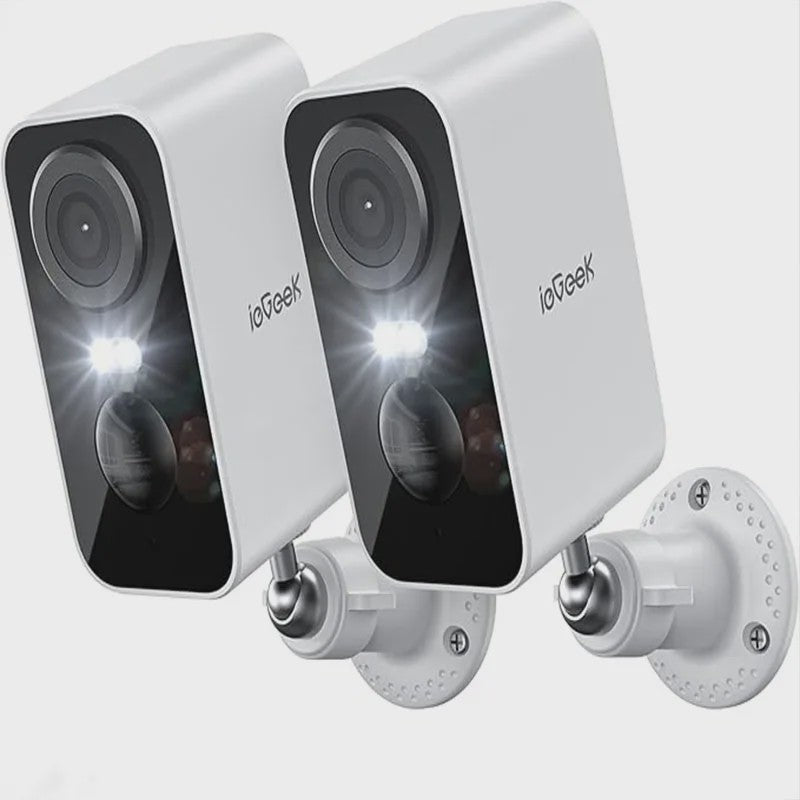 Set van 2 ieGeek 2K Draadloze WiFi Beveiligingscamera's met Batterij, Kleuren Nachtzicht, AI & PIR Bewegingsdetectie - Buiten/Binnen