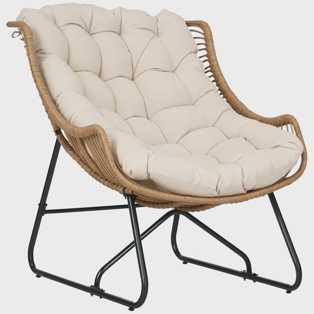 Outsunny Rotan Fauteuil met Dik Zitkussen - Comfortabele Tuinstoel tot 120 kg