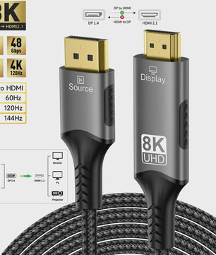 8K DisplayPort naar HDMI Kabel - 8K@60Hz, 4K@120Hz - DP naar HDMI Adapter