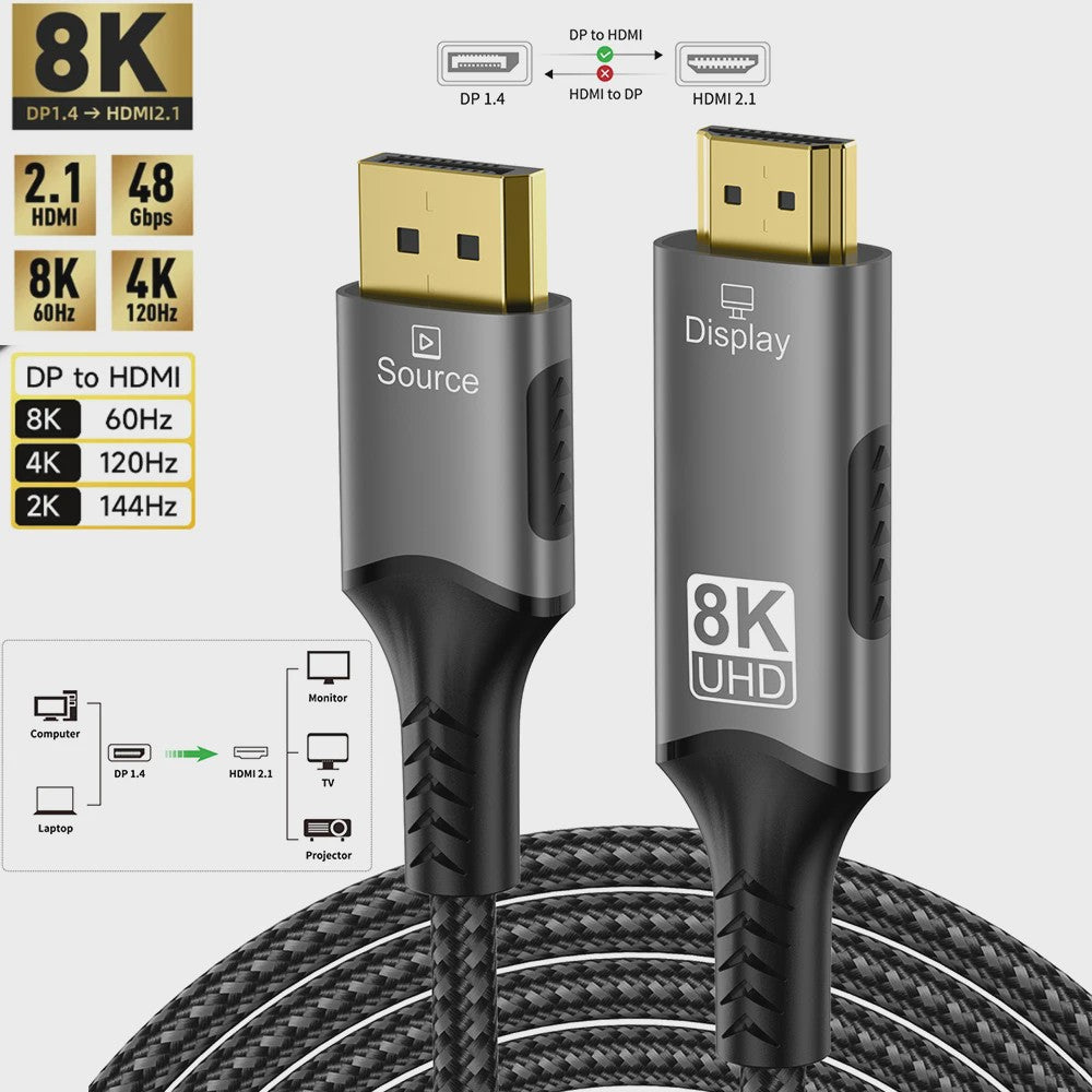 8K DisplayPort naar HDMI Kabel - 8K@60Hz, 4K@120Hz - DP naar HDMI Adapter