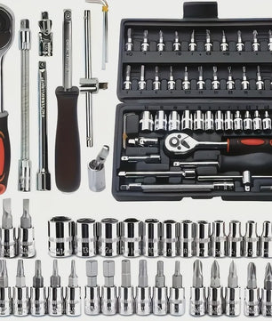 46-delige 1/4 inch doppenset met ratel en bits – Complete gereedschapskit voor motor en auto