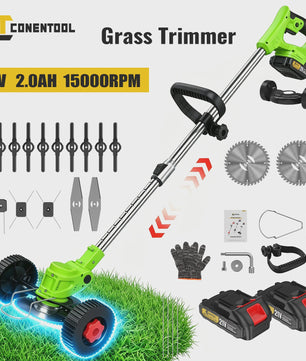 Accu Grastrimmer met Wielen - Verstelbare Steel & Krachtige Motor
