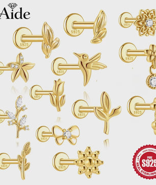 925 Sterling Zilveren Kolibrie Oorbellen Dames - 18K Goudkleurig Platte Achterkant Studs