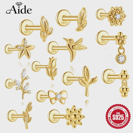 925 Sterling Zilveren Kolibrie Oorbellen Dames - 18K Goudkleurig Platte Achterkant Studs