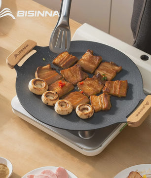 BISINNA 34cm Grill Pan - Anti-aanbak BBQ Pan voor Buiten & Keuken