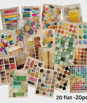 20 Vintage Aquarel Verf Swatch Postkaarten Set - Decoratieve Kunstkaarten voor Collage & Cadeau