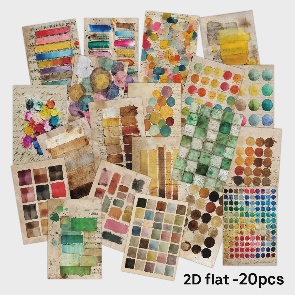 20 Vintage Aquarel Verf Swatch Postkaarten Set - Decoratieve Kunstkaarten voor Collage & Cadeau