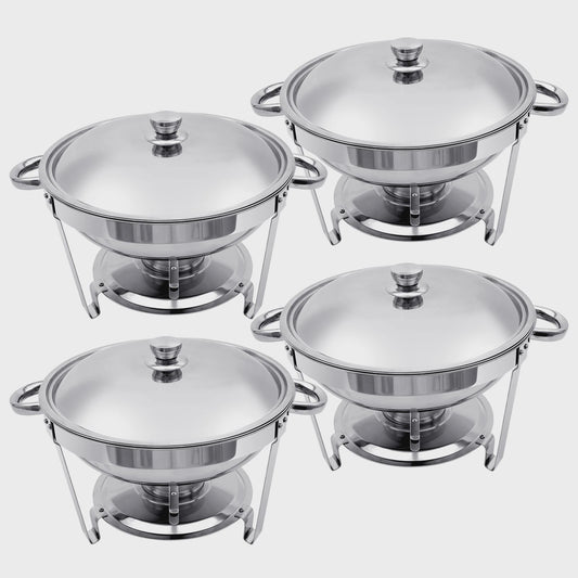 RVS Buffet Chafing Dish Set (5L) - Rond, met Deksel - Ideaal voor Feesten & Buffetten