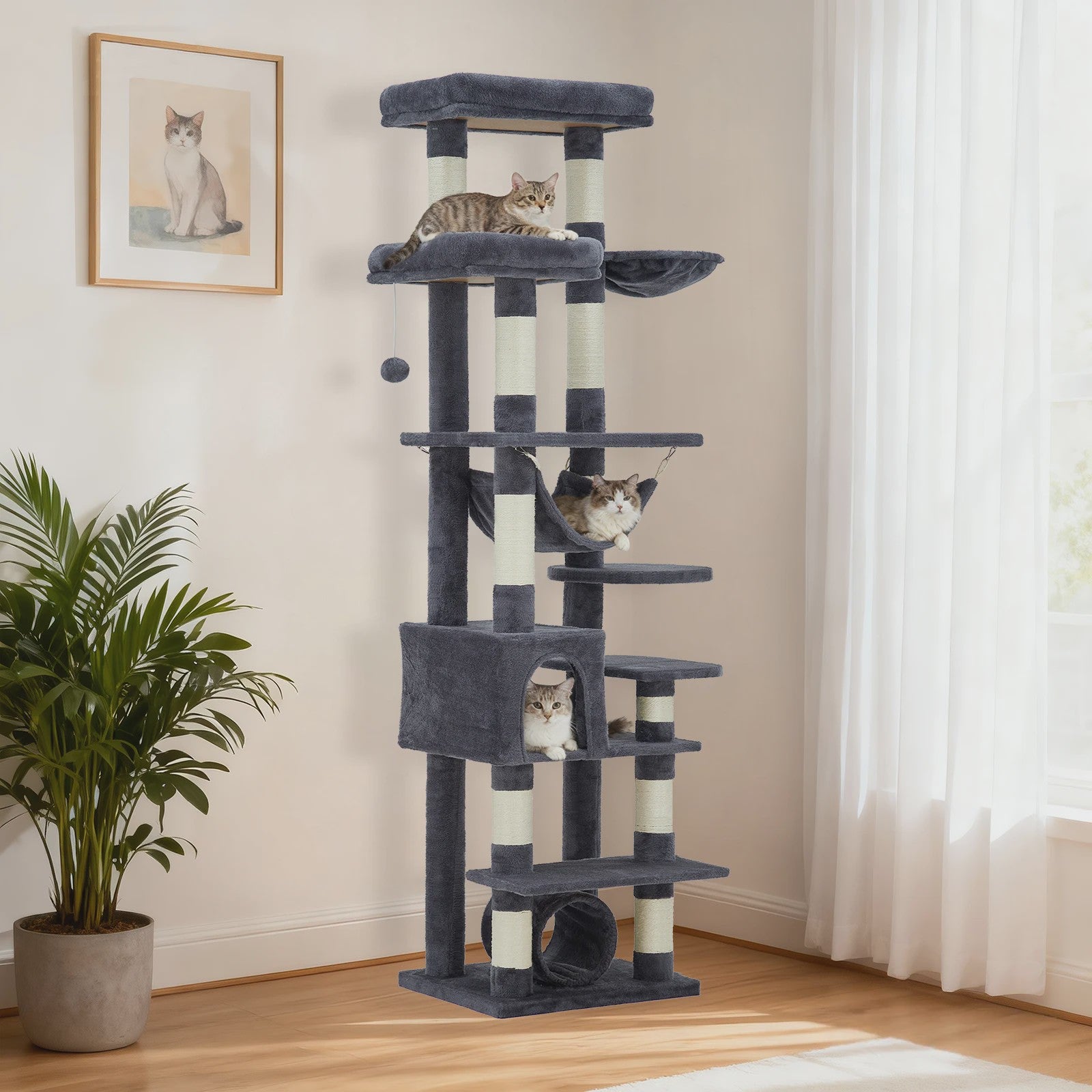 Luxe Multi-Level Kattenboom met Krabpalen, Hangmat en Speeltjes - Ideaal voor Grote Katten