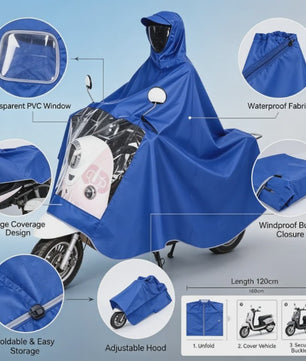 Waterdichte Motor Regen Poncho - Volledige Bescherming Scooter Regenpak met Transparant Vizier
