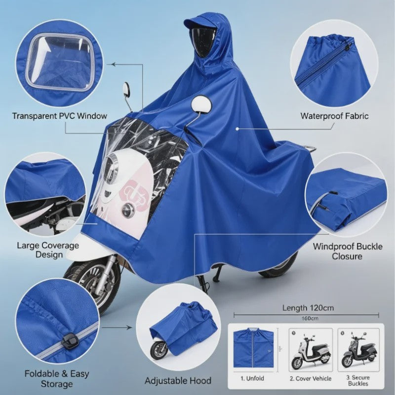 Waterdichte Motor Regen Poncho - Volledige Bescherming Scooter Regenpak met Transparant Vizier