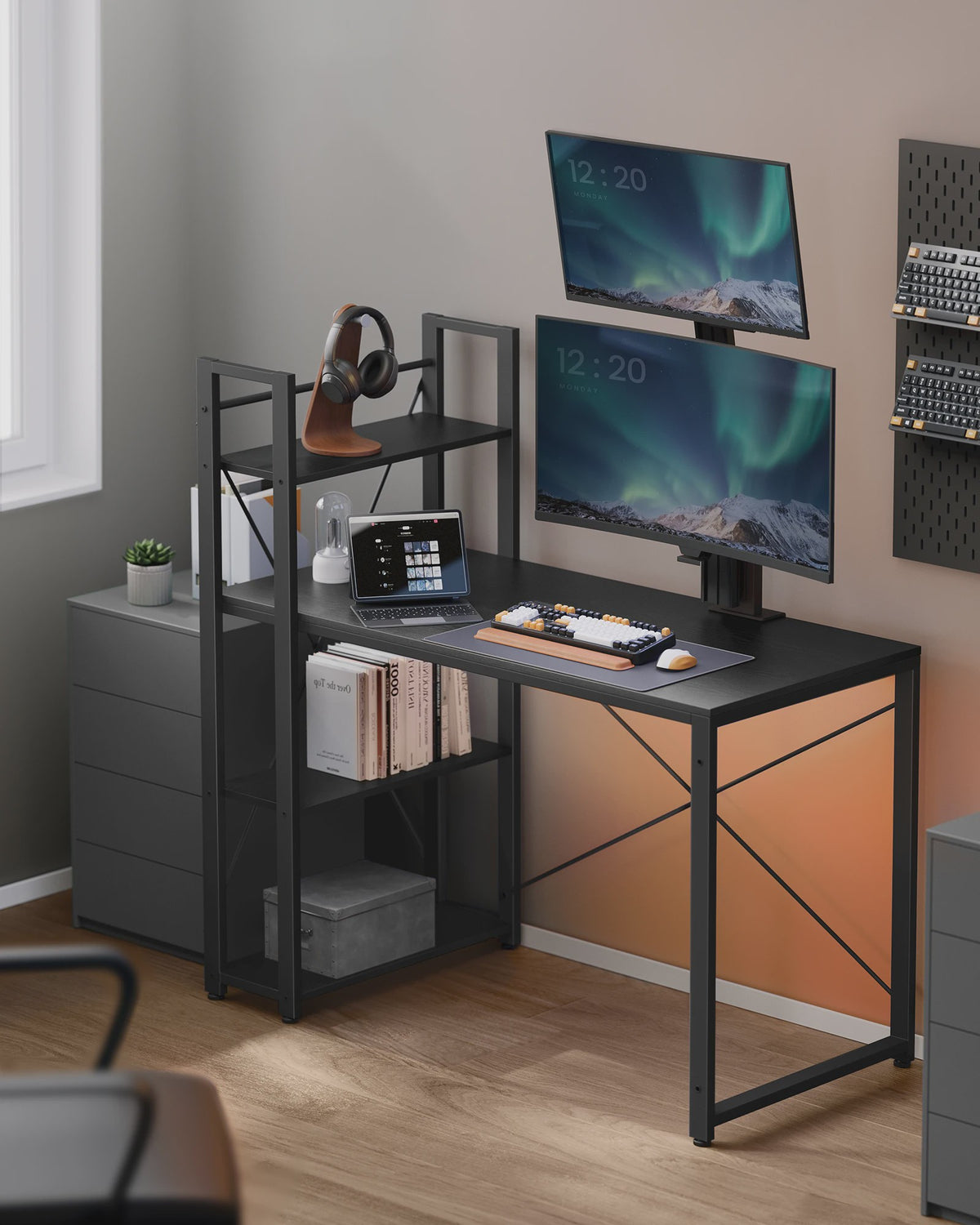 VASAGLE Bureau met Planken, 120/137.2 cm, Flexibele Plaatsing Planken