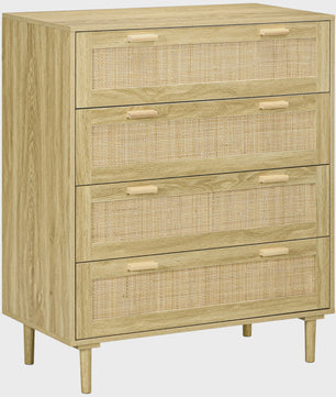 Bohemien Ladekast met 4 Lades en Gevlochten Hars Front - 90x45x108.5 cm