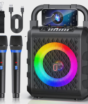 T18 Draagbare Bluetooth Speaker met Microfoon, LED Licht & Karaoke Functie