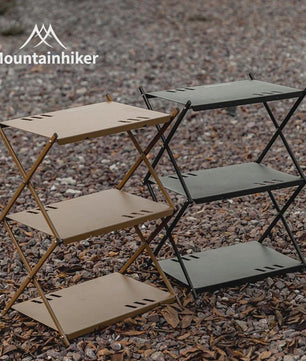 Mountainhiker Opvouwbaar 3-laags Outdoor Opslagrek - Draagbaar Kampeerrek voor Tuin, BBQ & Picknick