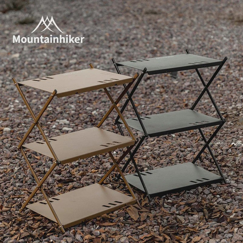 Mountainhiker Opvouwbaar 3-laags Outdoor Opslagrek - Draagbaar Kampeerrek voor Tuin, BBQ & Picknick