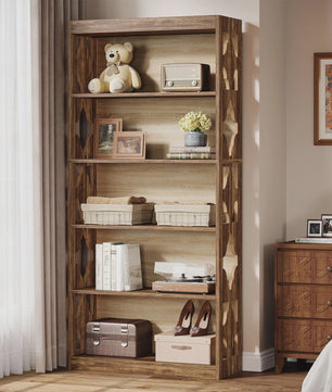 Tribesigns Hoge Boekenkast met 6 Niveaus - Rustiek Houtnerf Design