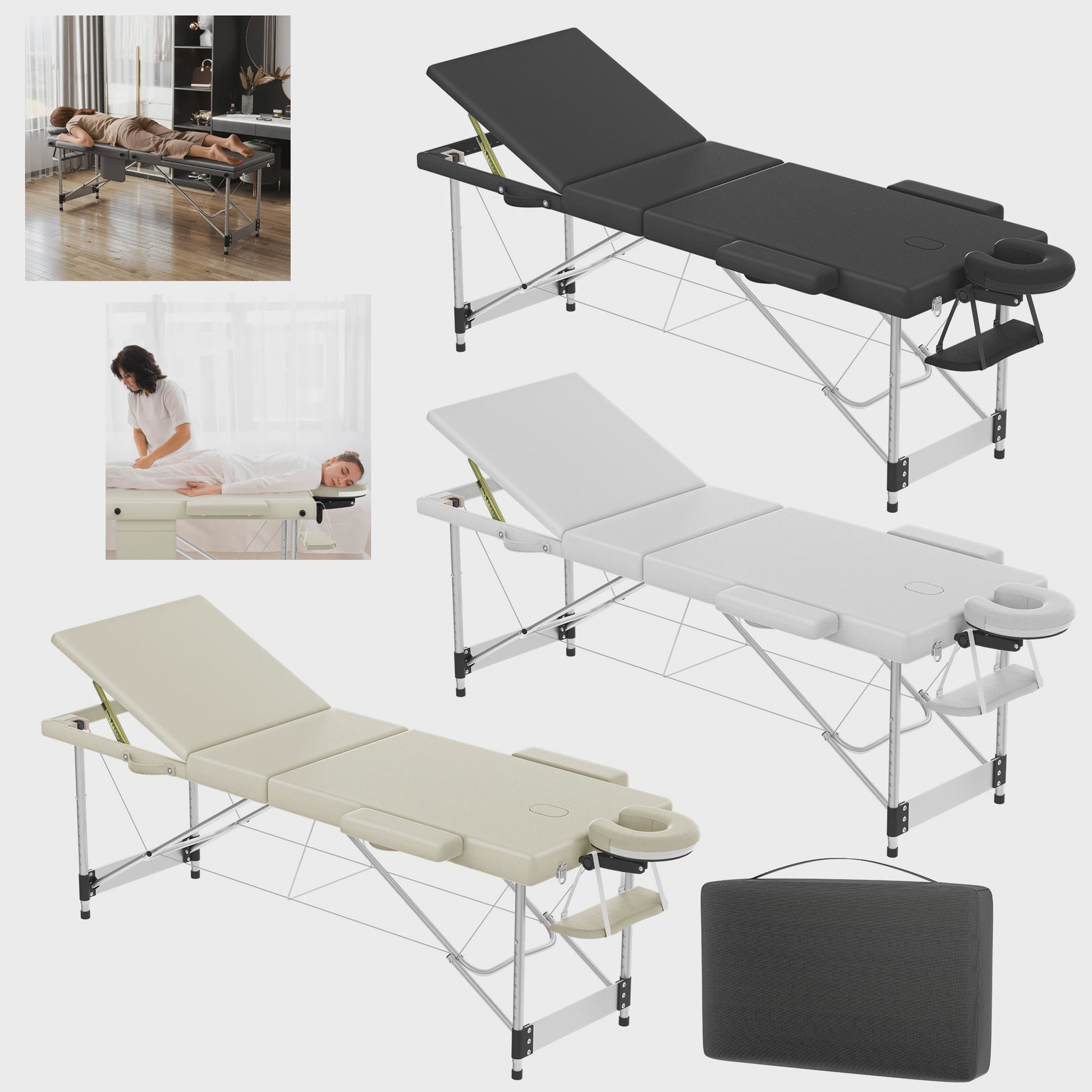 Draagbare Massage Tafel Aluminium - Inklapbaar, Verstelbaar (62-83cm), 230kg Draagkracht, met Armleuningen & Hoofdsteun