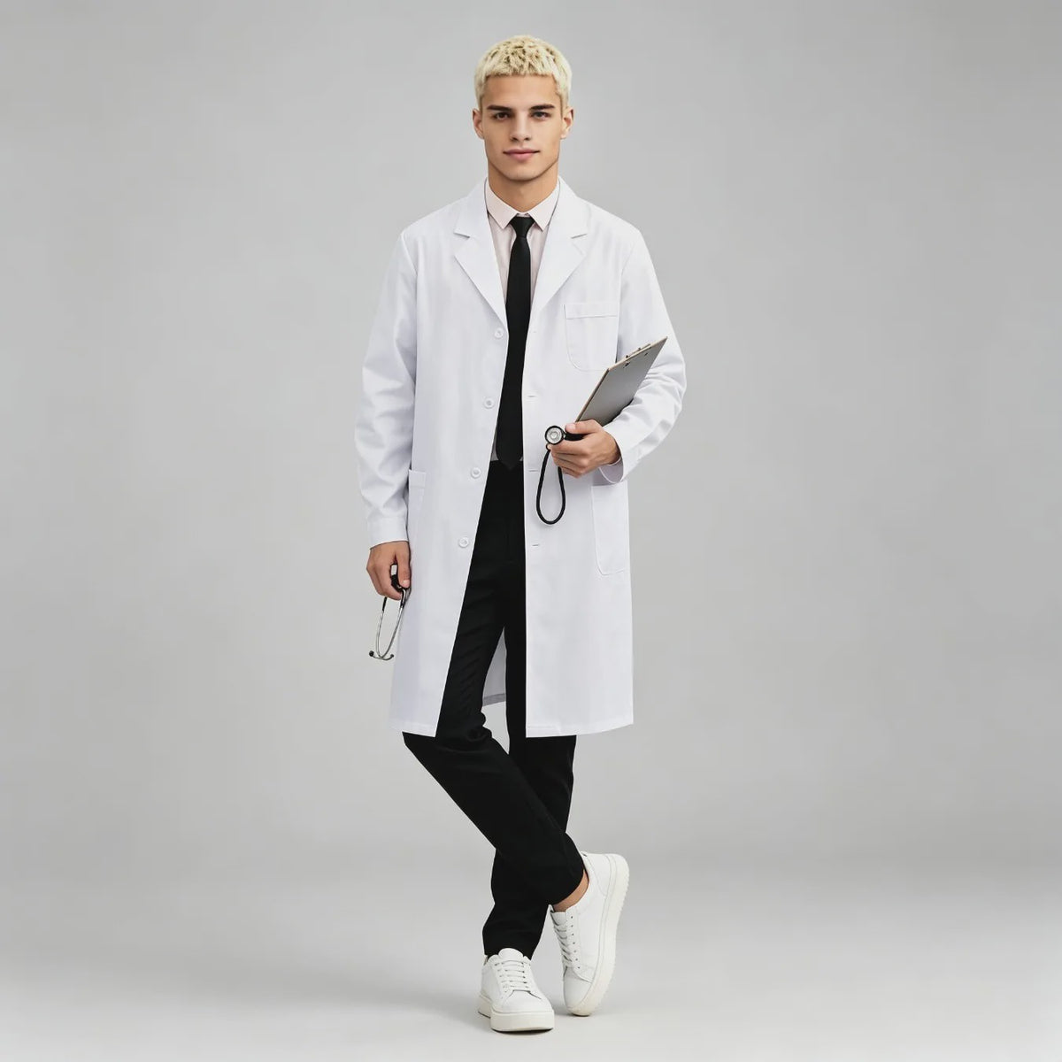 Lichtgewicht Wit Doktersjas Lange Mouw met Knopen - Uniform voor Zorg, Laboratorium & Schoonheidsspecialisten