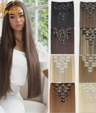 24 Inch Synthetische Haarverlenging met Clips - 7 Delig Set - Lang Steil Haarstuk voor Dames