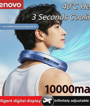 Lenovo Draagbare Nekventilator met 10000mAh Batterij - USB Oplaadbaar, Bladeless & LED Display