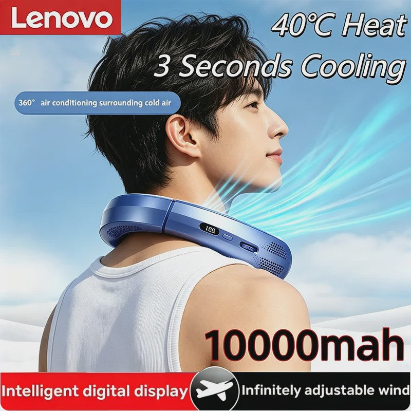 Lenovo Draagbare Nekventilator met 10000mAh Batterij - USB Oplaadbaar, Bladeless & LED Display
