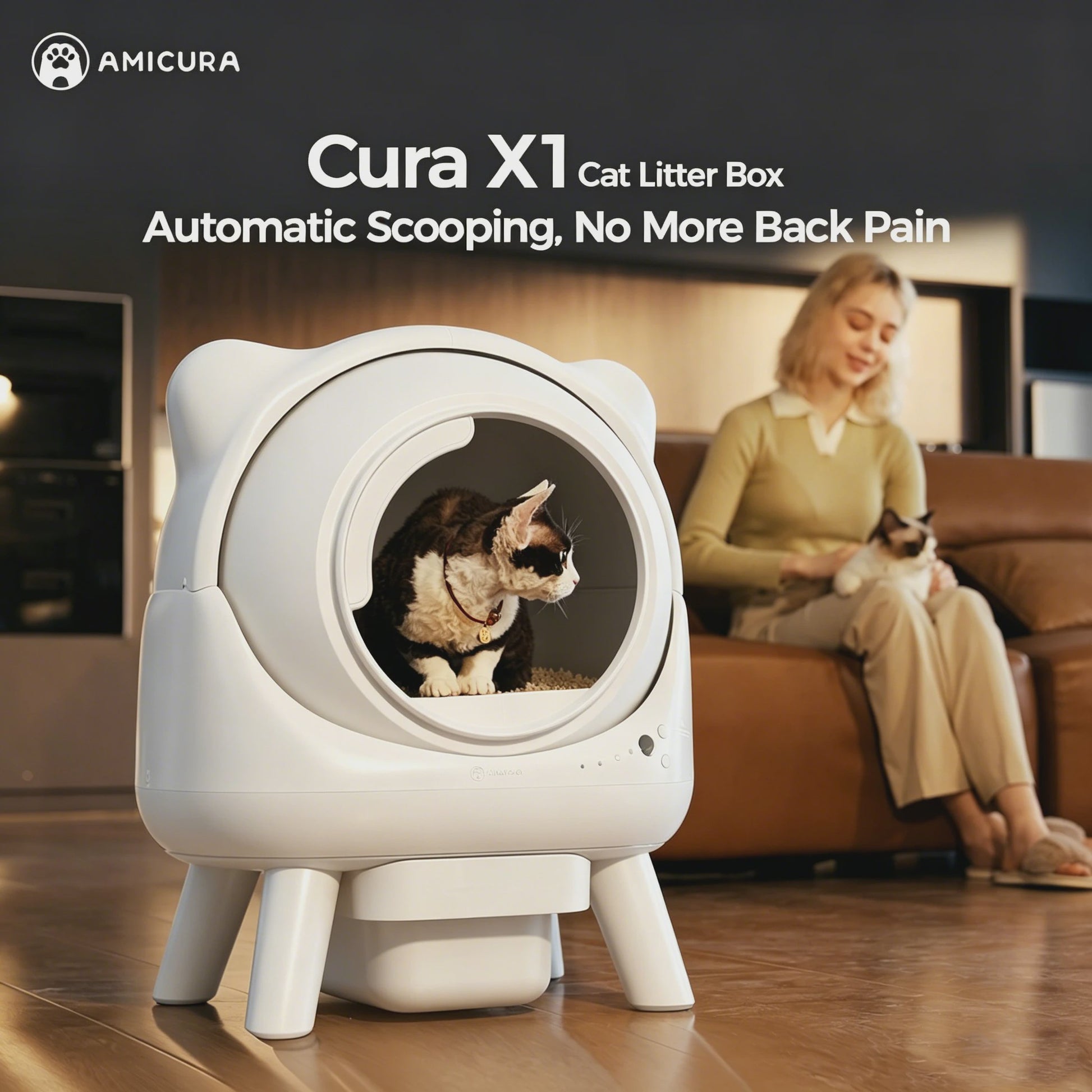 Automatische Zelfreinigende Kattenbak Amicura-X1 - Extra Groot (80L) met App Bediening