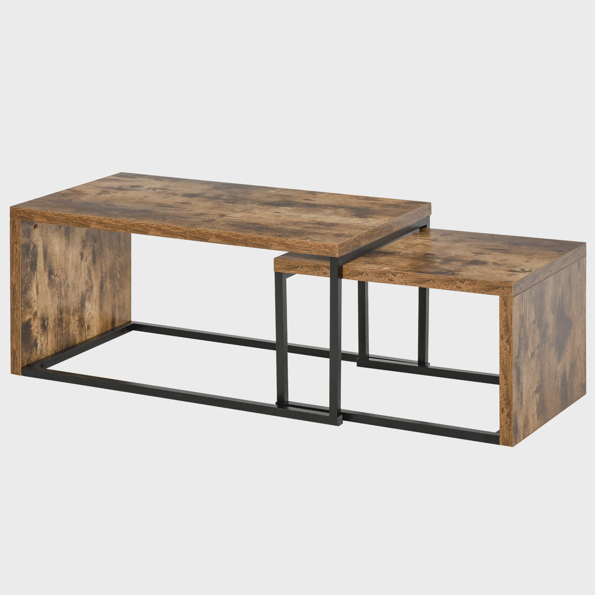 Homcom Set of 2 Coffee Tables with Metal Legs in Industrial Style for Living Room