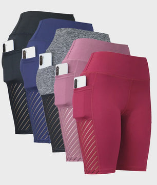 Dames Sportshorts met Hoge Taille, Knielengte en Telefoonvakjes
