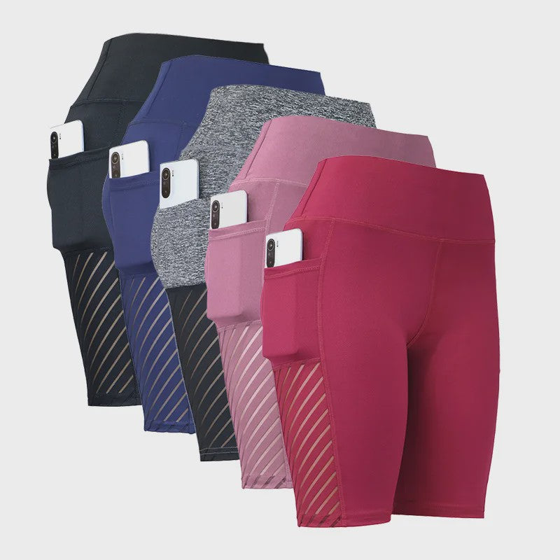 Dames Sportshorts met Hoge Taille, Knielengte en Telefoonvakjes