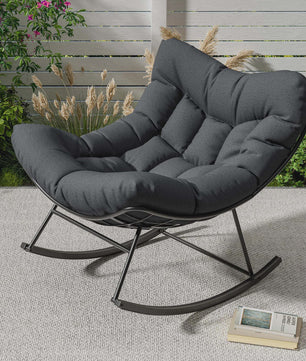 Oversized Papasan Schommelstoel Buiten - Comfortabele Lounge Stoel met Voetenbank