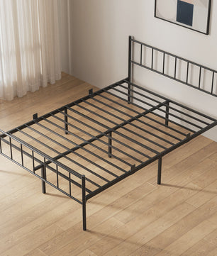 Zwart Metalen Bedframe 140x190cm met Hoofdbord, Voetbord en 32cm Opbergruimte